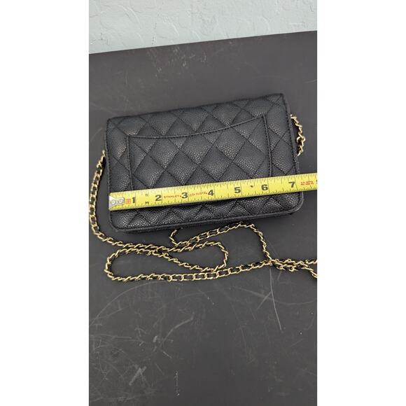Chanel Wallet on Chain Quilted Caviar Black Authentic 7 X 5 X 2" Crossbody - Picture 11 of 16